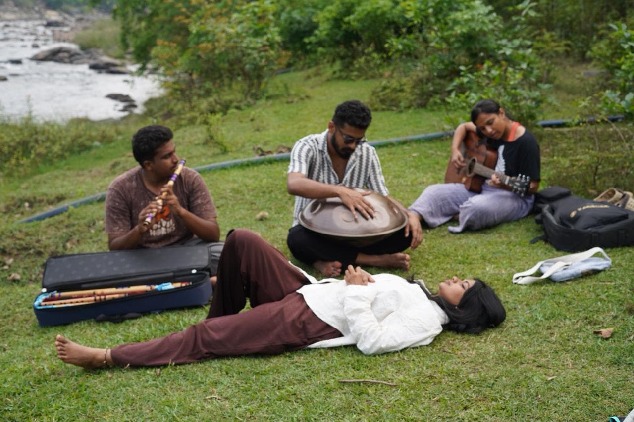 Group meditation circle at the Attapadi retreat